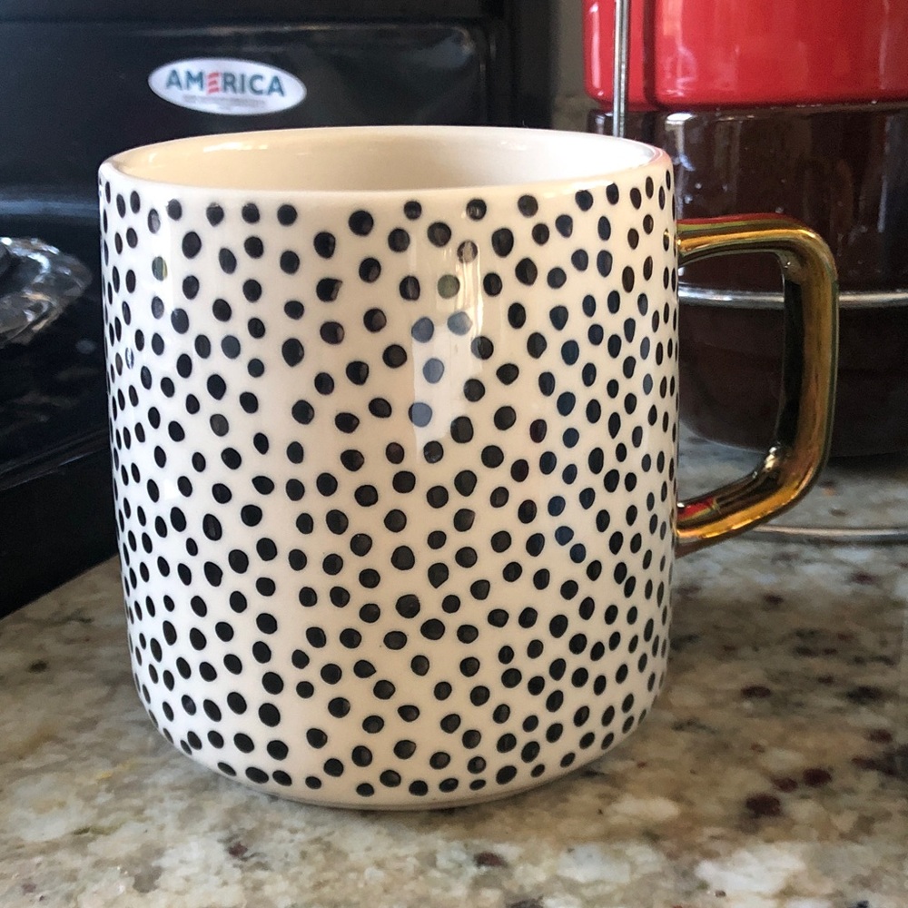 Chic Black Polka Dot Mug with Gold Handle